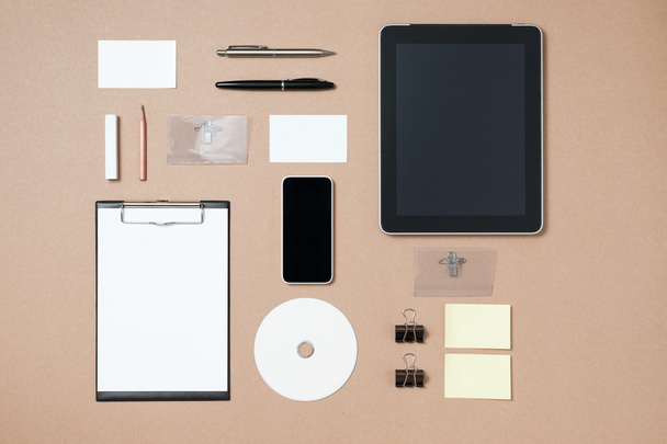 Mock up template of stationary and electronic tools in every day - Photo, Image