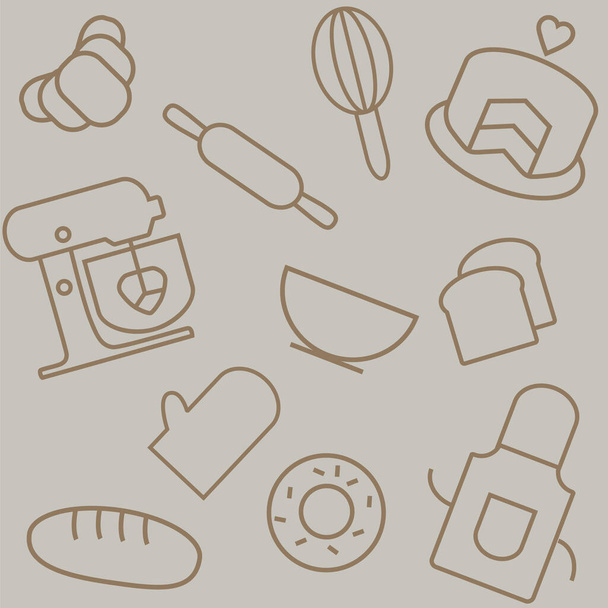 手描きパンのシームレスなパターン,パン製品ベーキング料理,フードプロセッサ. ベーキング商品の背景。 ベーカリー,菓子機器.  - ベクター画像