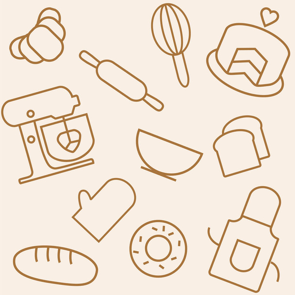 手描きパンのシームレスなパターン,パン製品ベーキング料理,フードプロセッサ. ベーキング商品の背景。 ベーカリー,菓子機器.  - ベクター画像