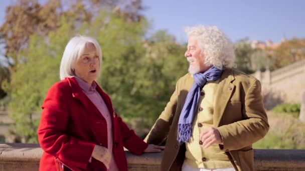 Vídeo se aproximando em um casal sênior conversando em um parque - Filmagem, Vídeo