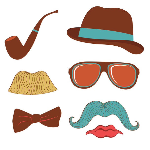 Colorful mustache party elements collection - Vektor, Bild