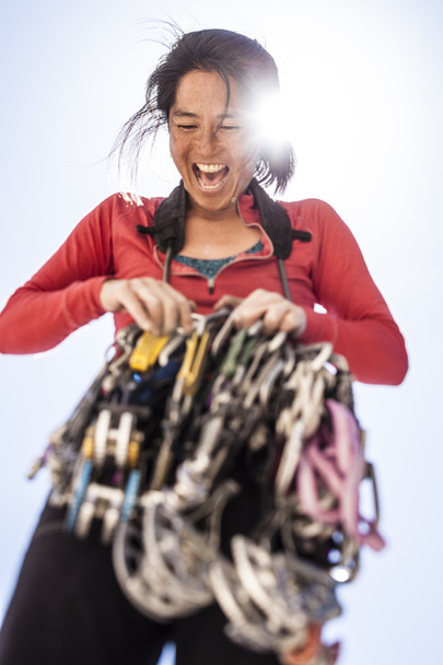 Kadın dağcı dişli raf. - Fotoğraf, Görsel