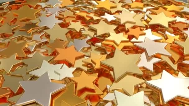 Rotating Pile Of Gold Shiny Star Shaped Metal Tokens Reflecterend Licht - 4K Naadloze VJ Loop Motion Achtergrond Animatie - Video