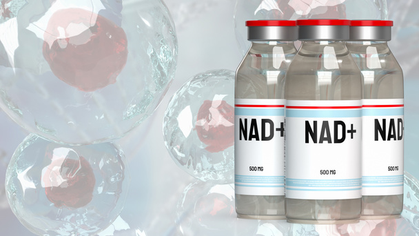 Nikotinamid adenin dinukleotid (NAD +) je koenzym nacházející se v buňkách, který hraje klíčovou roli v různých biologických procesech, zejména v těch, které se podílejí na energetickém metabolismu. - Fotografie, Obrázek