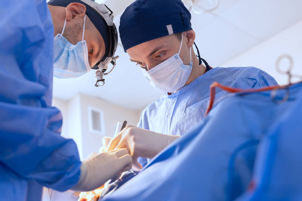 férfi sebészek végeznek műtétet a műtőben, plasztikai sebész a műtőben - Fotó, kép