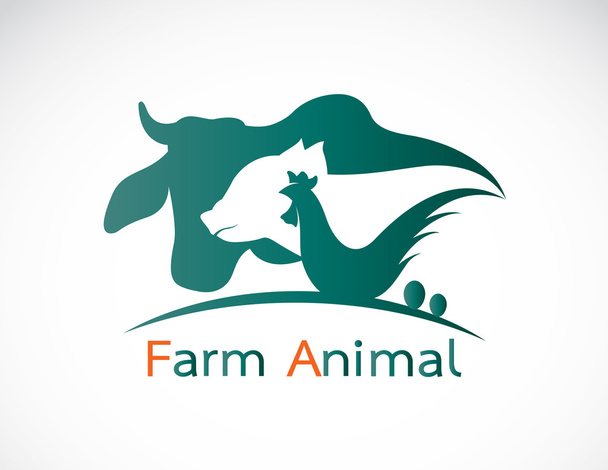 Grupo de vectores de la etiqueta de la granja de animales: vaca, cerdo, pollo, huevo - Vector, Imagen
