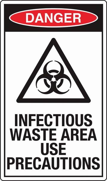 Bezpečnostní značka OSHA Označovací štítek Piktogram Standardy Nebezpečí Infekční odpadová oblast Používejte bezpečnostní opatření se symbolem Portrét - Vektor, obrázek