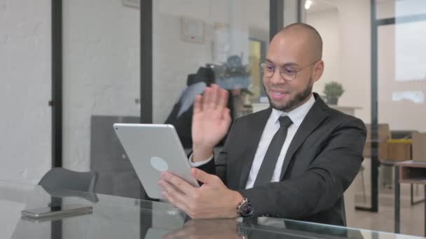 Mixed Race Businessman Doing Video Chat on Tablet - Footage, Video