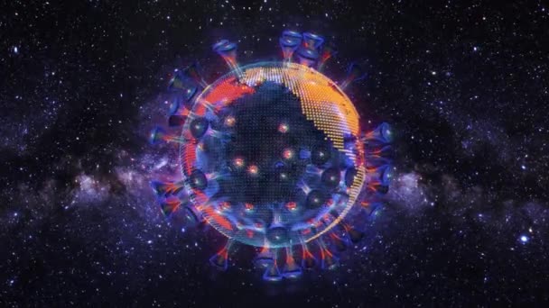 Animacja CG 4k Ziemi z futurystycznym interfejsem HUD pokazującym rozprzestrzenianie się wirusa. Nadaje się do filmów dokumentalnych i edukacyjnych. - Materiał filmowy, wideo