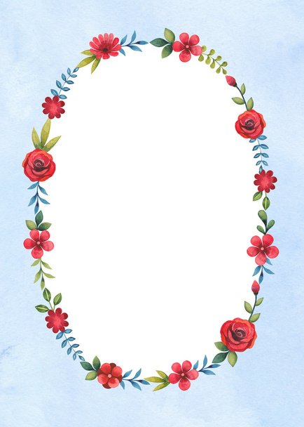 Watercolor floral frame. Perfect for greeting card or invitation - Φωτογραφία, εικόνα