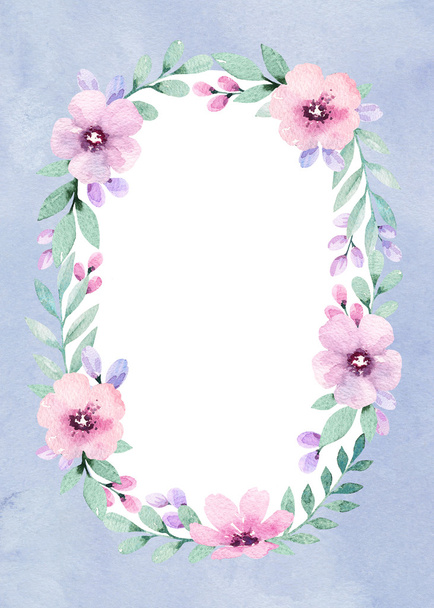 Watercolor floral frame. Perfect for greeting card or invitation - Φωτογραφία, εικόνα