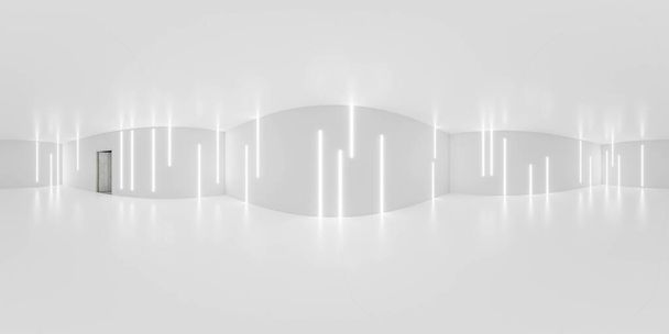Une salle blanche avec des murs blancs et une porte équirectangulaire 360 degrés panorama vr réalité virtuelle contenu - Photo, image