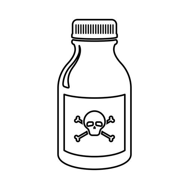 Пляшка отрути або токсична рідина з черепом та хребтами спереду у векторі лінії малювання - Вектор, зображення