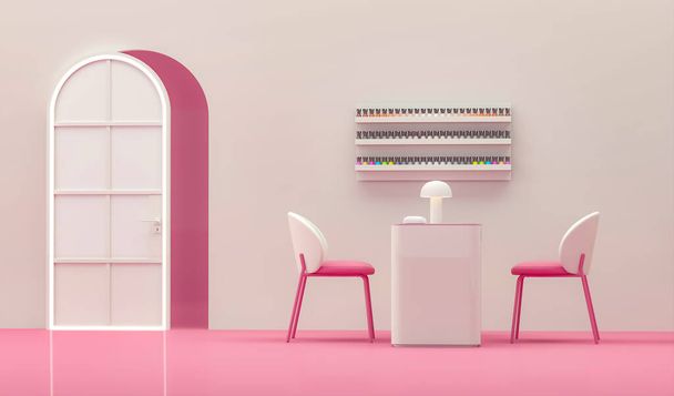 Beauty spa σαλόνι νυχιών σε παστέλ ροζ χρώμα τάση 2024 φόντο. Νυχιών και σαλόνι ομορφιάς για τις γυναίκες και τους άνδρες. Τόπος για μανικιούρ και περιποίηση νυχιών - Φωτογραφία, εικόνα