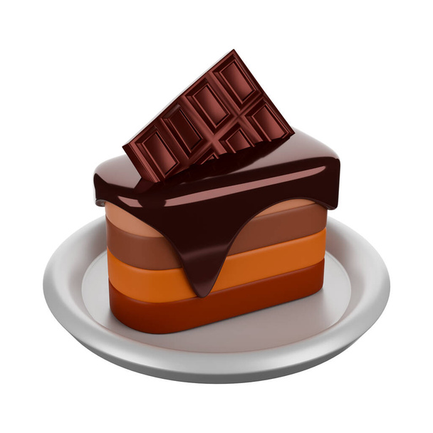 No.02 Chocolate Cake 3D rendering on white background have work path. - Photo, Image