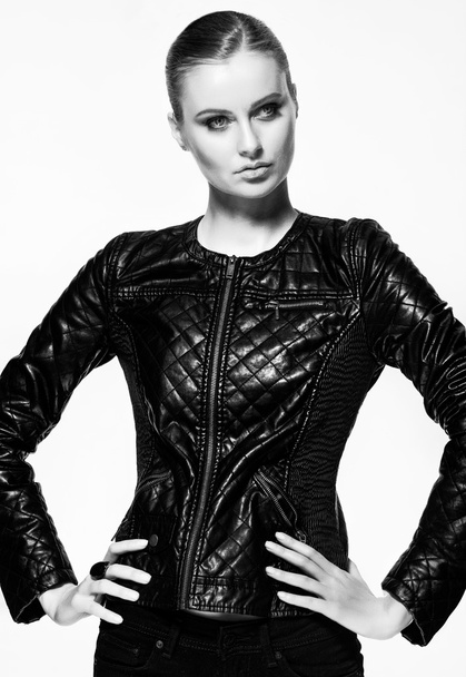 Model in leather jacket - Photo, image