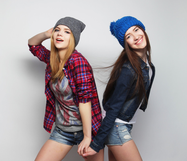 two stylish sexy hipster girls best friends - Foto, Imagem
