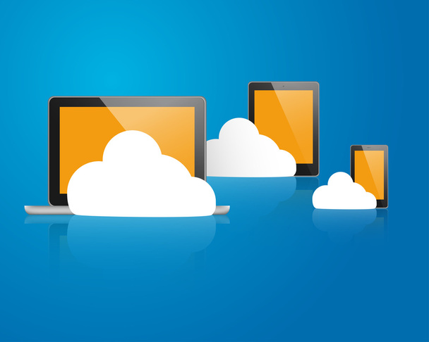 Clouds with tablets poster - Vector, Image