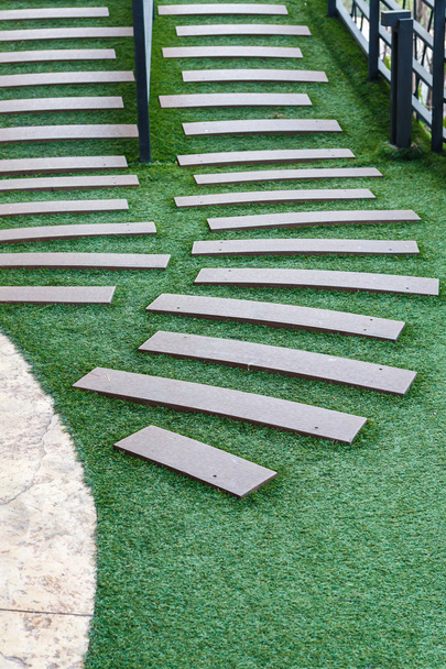 staircase artificial grass with wooden  - Fotó, kép