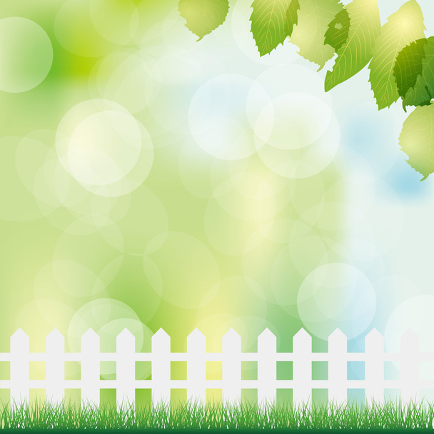 Frühling Hintergrund mit Zaun und Gras - Vektor, Bild