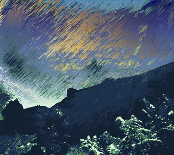 Берег моря с замком в шторм и дождь
 - Вектор,изображение