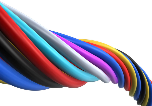 twisted multicolore di plastica cavi 3d rendering (isolato su bianco e percorso di ritaglio) - Foto, immagini