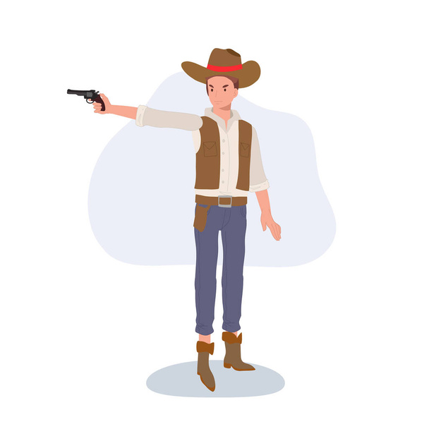  Sheriff del Salvaje Oeste. Carácter vaquero de longitud completa con pistola - Vector, imagen