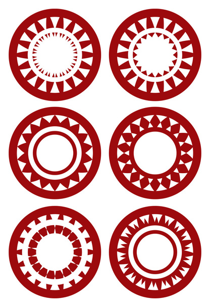 Conjunto de padrões decorativos redondos em vermelho no fundo branco
 - Vetor, Imagem