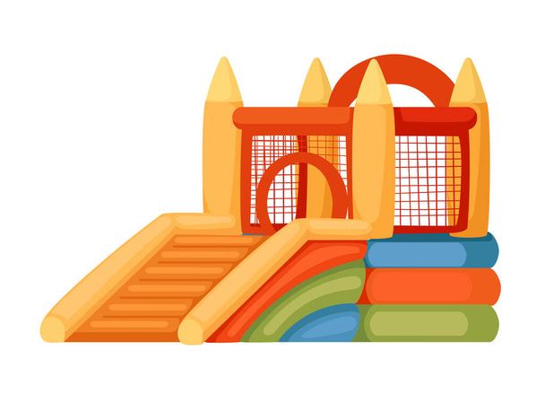 Bouncy inflatable castle with tower and safety net vector illustration isolated on white background. - Vector, Image