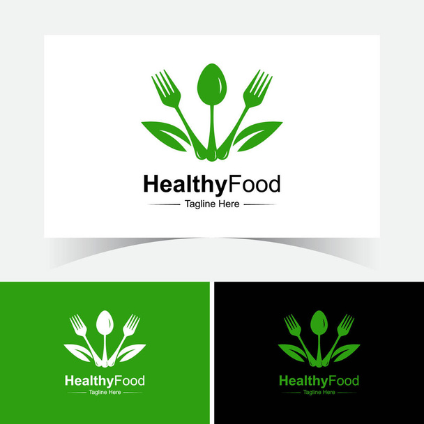 Plantilla de diseño de logotipo de alimentos saludables con hojas. Logo de alimentos frescos. - Vector, imagen