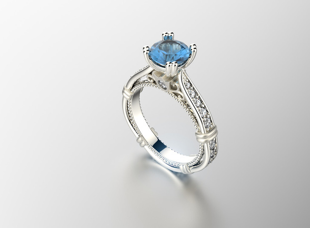 Golden  Ring with Aquamarine - Photo, Image