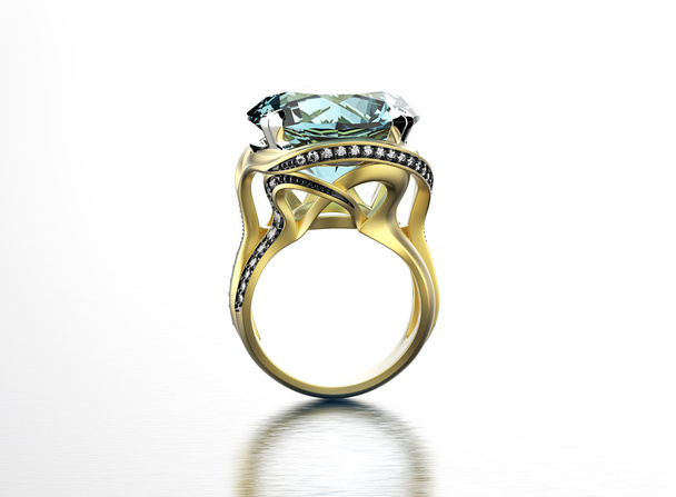 Złoty pierścionek z aquamarine. - Zdjęcie, obraz