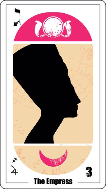 Cartão de tarô egípcio chamado a imperatriz. Sílhueta de Nefertiti. - Vetor, Imagem
