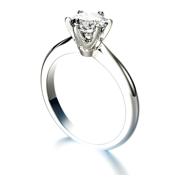 Golden Engagement Ring with Diamond - Photo, Image