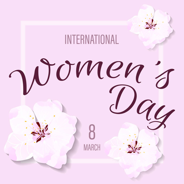 International Women's Day greeting card. Poster design with sakura flowers. Vector illustration - Vector, Image