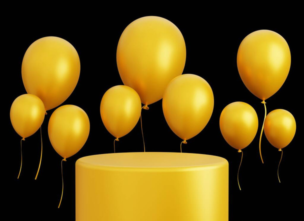 piattaforma 3d o podio con palloncini concetto evento d'oro. rendering illustrazione 3d - Foto, immagini