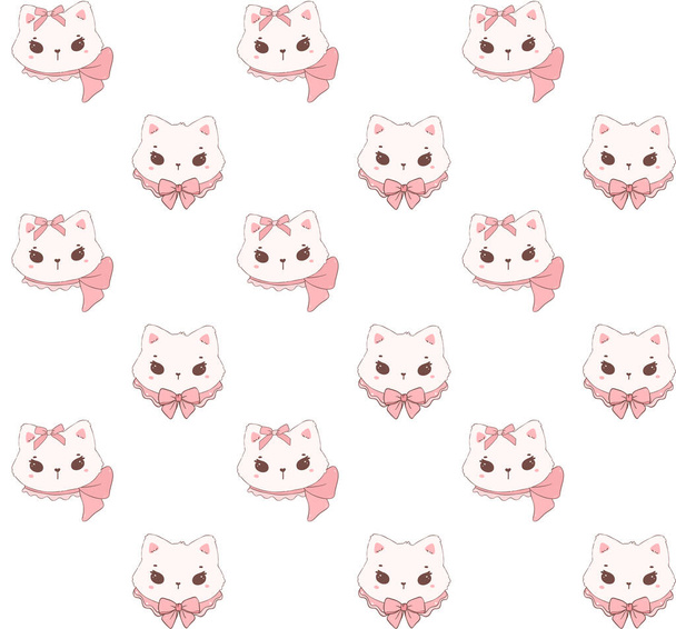 Χαριτωμένο πρόσωπο γάτα coquette κοσμείται με ροζ κορδέλα τόξο μοτίβο αδιάλειπτη απομονώνονται σε λευκό φόντο. - Διάνυσμα, εικόνα