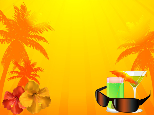 summer background with drinks sunglasses - 写真・画像