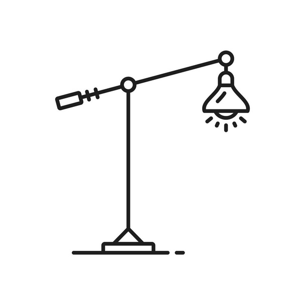 Stehlampe Linie Symbol, Beleuchtung zu Hause und Leuchte in Umrissvektor. Leselampe oder Raumaufheller mit Glühbirne und Lampenschirm, Linienpiktogramm der Leuchte für Raumgestaltungselement - Vektor, Bild