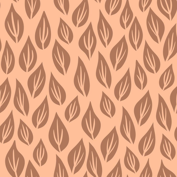 Met de hand getekend naadloos patroon met blad bladeren. Perzik fuzz abrikoos oranje ornament, eenvoudige retro pastel tuinprint met vintage ditsy elementen. Kleur van het jaar ontwerp, trendy stof achtergrond, boho - Foto, afbeelding