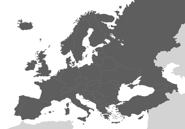 Mappa politica in bianco dell'Europa in colore grigio con sfondo bianco. Illustrazione vettoriale - Vettoriali, immagini