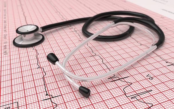 Stethoscope and ekg graphic render (depth of field) - Photo, Image