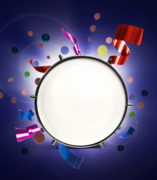 Drum with holiday confetti and ribbons - Photo, Image