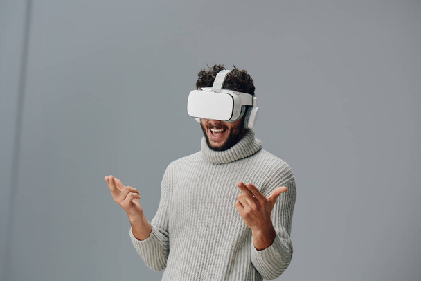 Man digital glasses tech innovation device goggles future virtual vr reality entertainment new technology person cyber visual modern headset game - Φωτογραφία, εικόνα