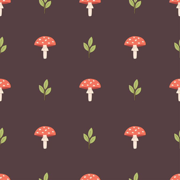 Mushrooms seamless pattern. Toadstool seamless pattern. Design for fabric, textile, wrapping paper. Vector illustration in flat style - Vector, Image