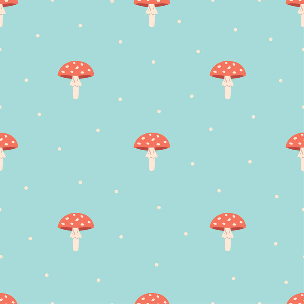 Mushrooms seamless pattern. Toadstool seamless pattern. Design for fabric, textile, wrapping paper. Vector illustration in flat style - Vector, Image