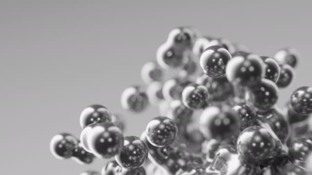 Seamless 3D render animação abstrato prata metálico cinza transformando em movimento lento moléculas metaballs meta bolas monocromáticas bolhas de arte esferas líquido metal mercúrio fundo fundo papel de parede - Filmagem, Vídeo