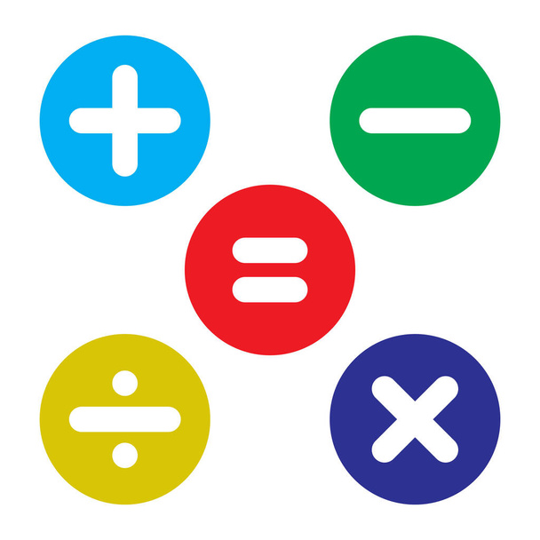 Calculadora icono clave vector en estilo colorido. Símbolo de suma, resta, división, multiplicación e igualdad - Vector, imagen