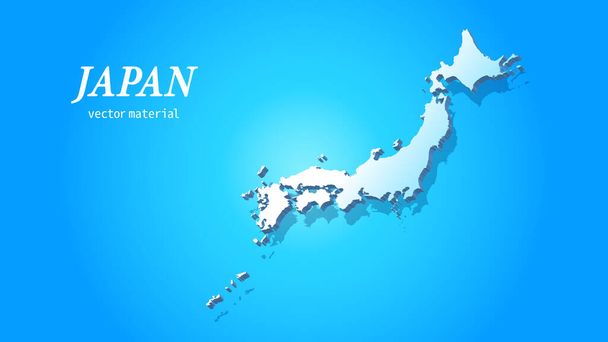 Trójwymiarowa mapa Japonii, japoński archipelag 3D z cieniem na niebieskim tle, wektorowy materiał ilustracyjny - Wektor, obraz
