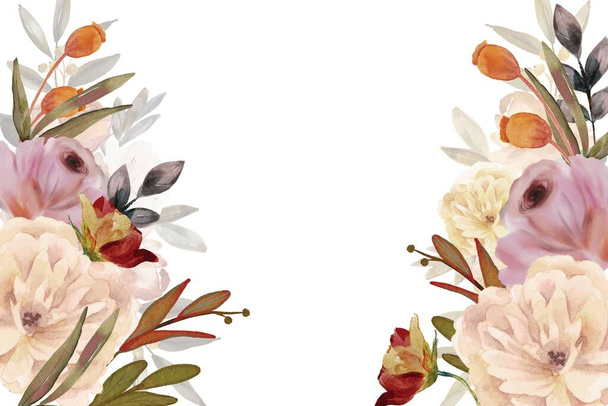 Szárított virágok, levelek, fűszernövények, szezonális ágak rét füvek és páfrányok elegáns ágai keret határ banner - Fotó, kép